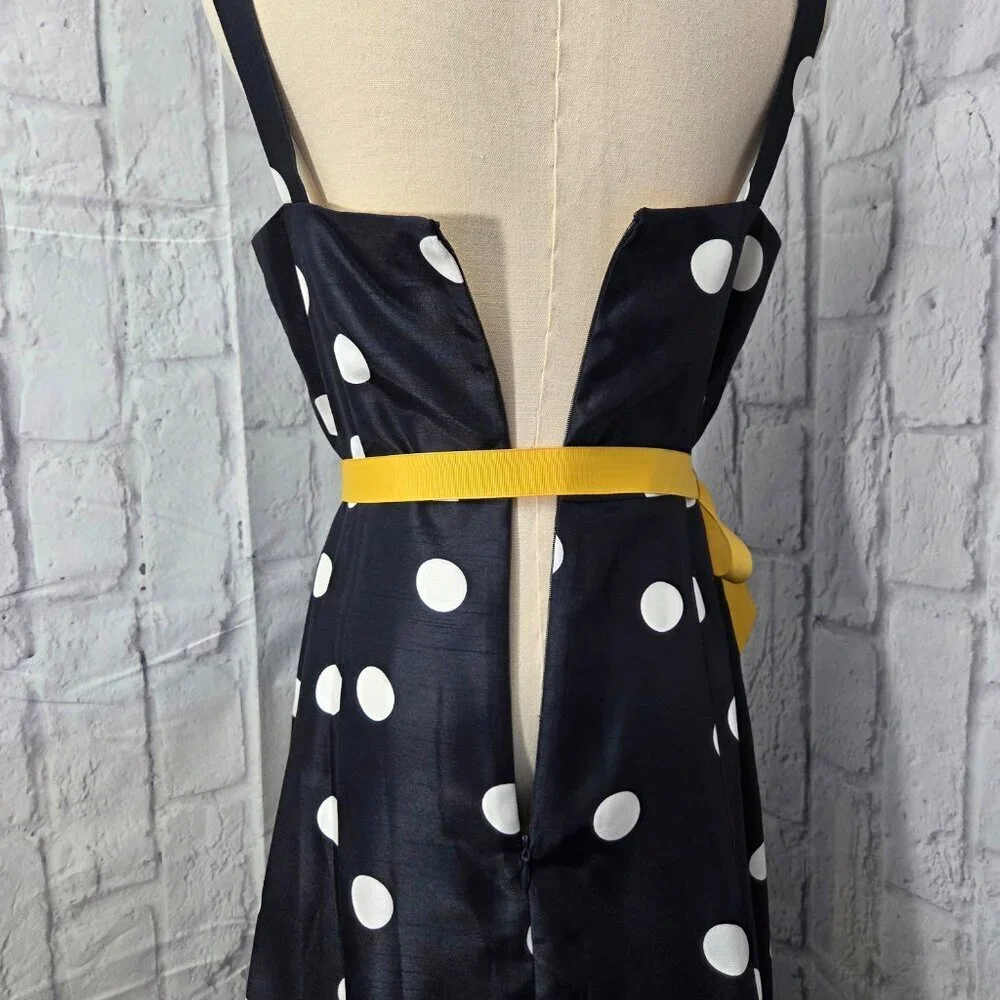 Jessica Howard Size 6 Navy White Polka Dot Yellow Bow Retro Sleeveless Dress